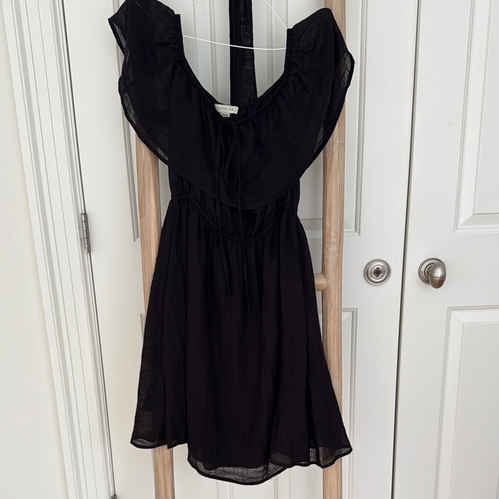 Black Smocked Off-Shoulder Mini Dress